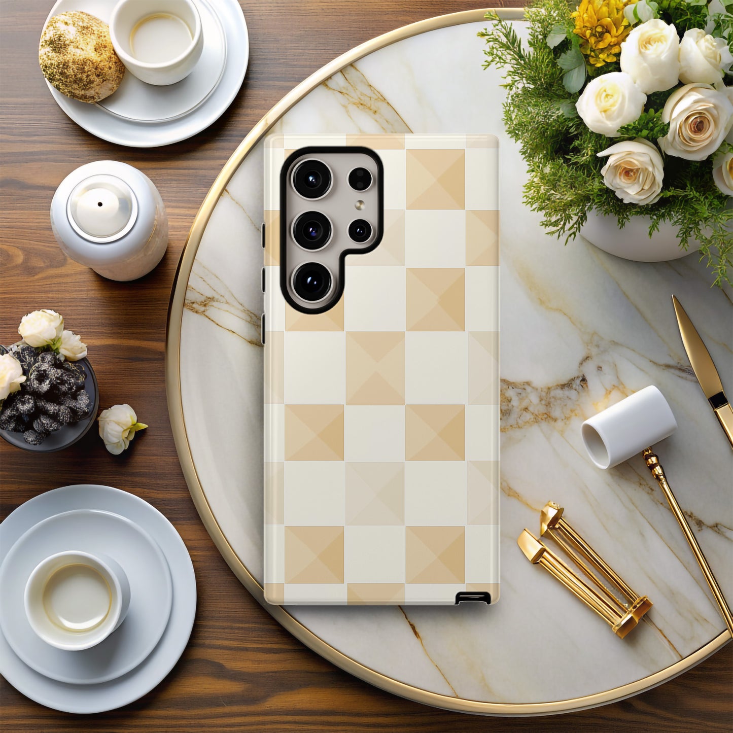 Tan Checkers Phone Case – Subtle Retro Style with Everyday Protection