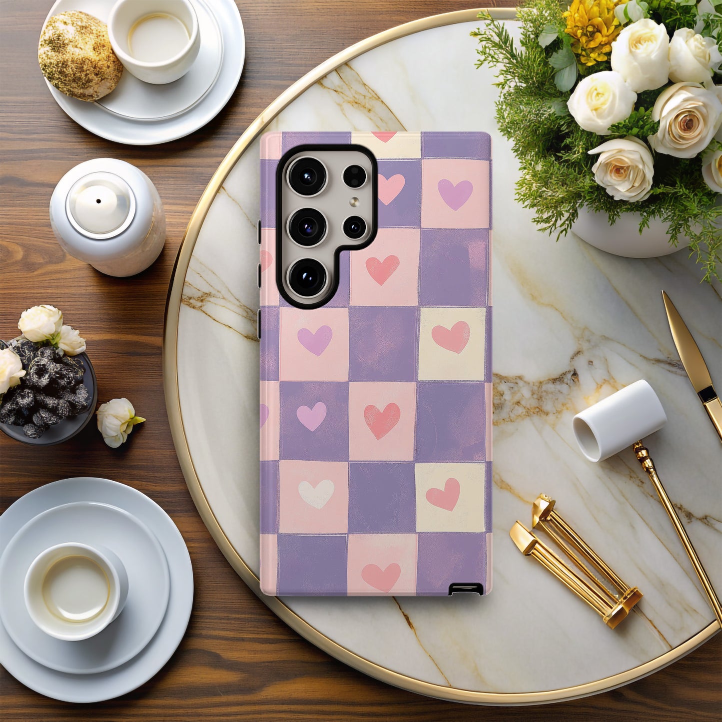 Checkered Love Phone Case – Bold Pattern, Sweet Heart with Everyday Protection