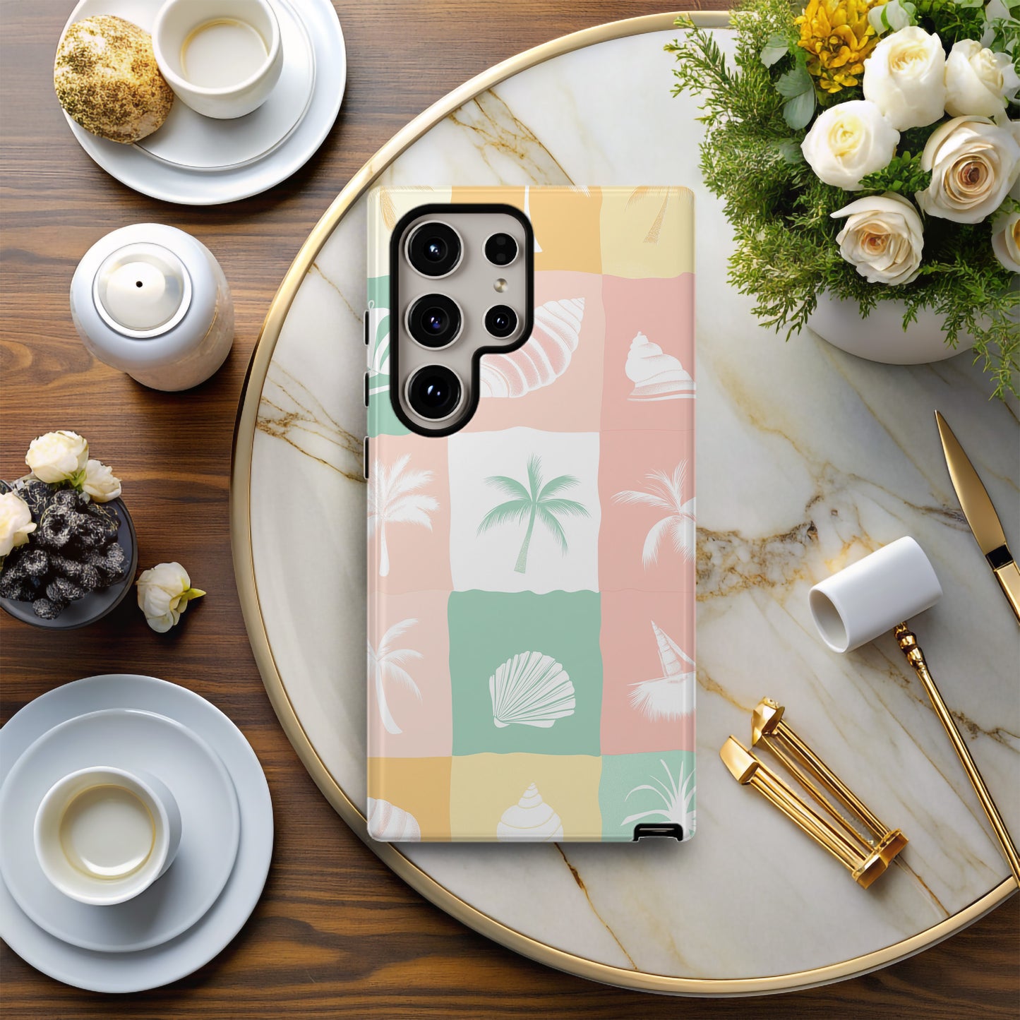 Seashell Squares Phone Case – Coastal Elegance with Everyday Protection
