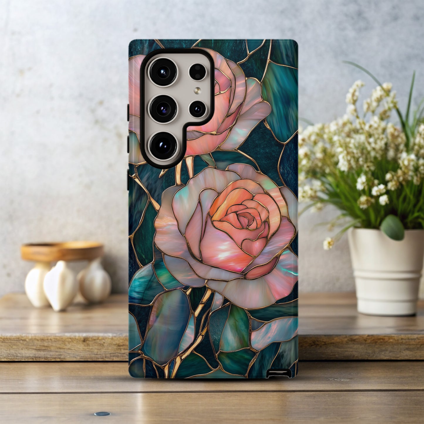 Roseglass Elegance Phone Case – Timeless Beauty in Stained Glass with Everyday Protection