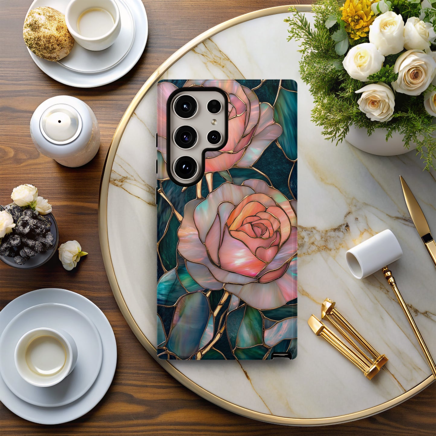 Roseglass Elegance Phone Case – Timeless Beauty in Stained Glass with Everyday Protection