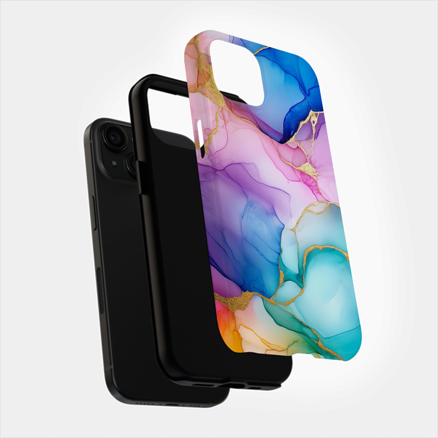 Aurora Marble Luxe Phone Case – Ethereal Hues & Everyday Protection with Golden Elegance