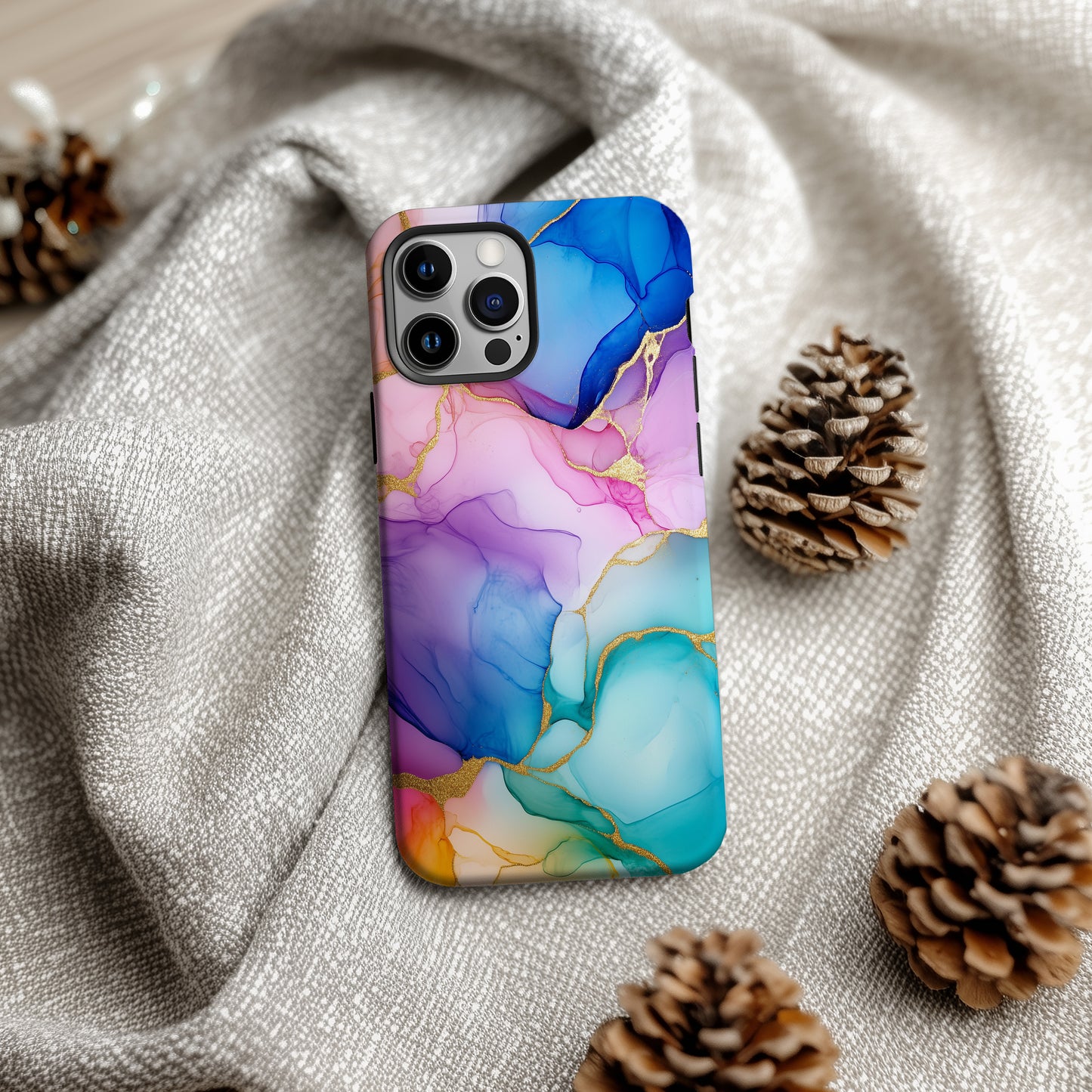 Aurora Marble Luxe Phone Case – Ethereal Hues & Everyday Protection with Golden Elegance