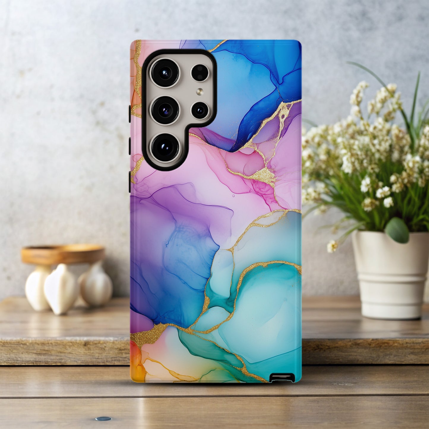 Aurora Marble Luxe Phone Case – Ethereal Hues & Everyday Protection with Golden Elegance