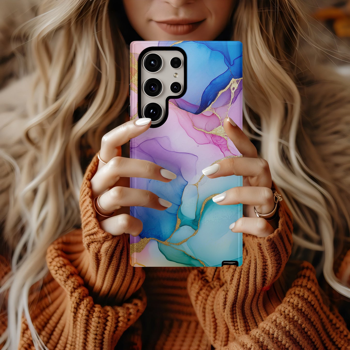 Aurora Marble Luxe Phone Case – Ethereal Hues & Everyday Protection with Golden Elegance