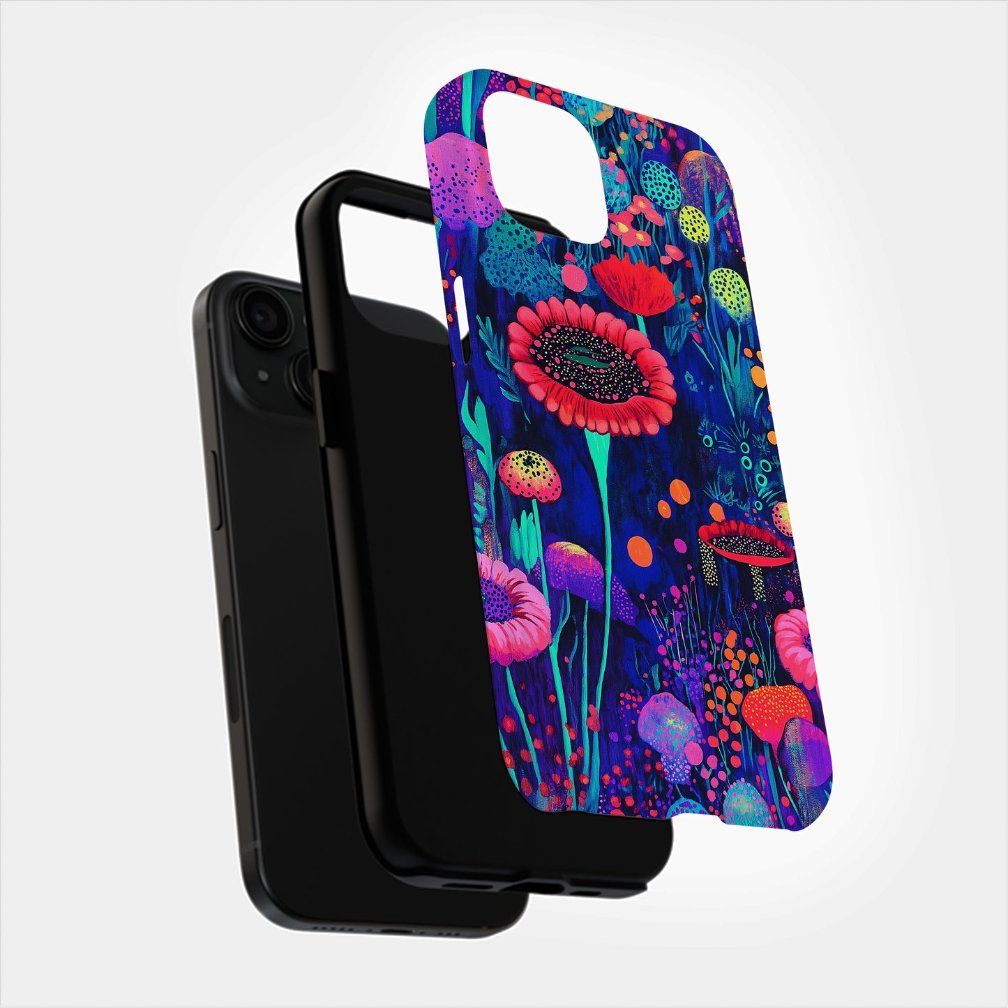 Neon Fungi Garden Phone Case – Electric Botanicals with Everyday Protection