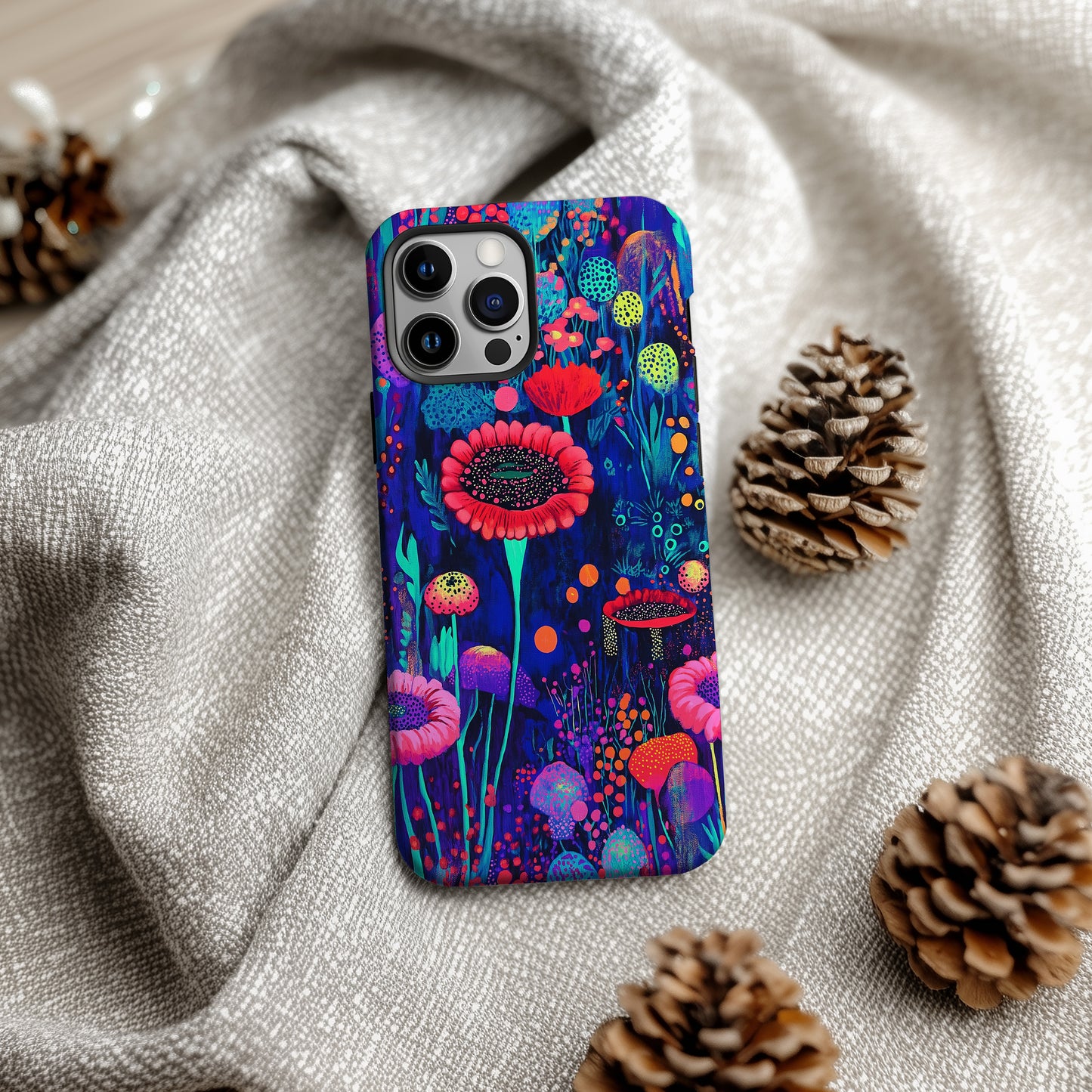 Neon Fungi Garden Phone Case – Electric Botanicals with Everyday Protection