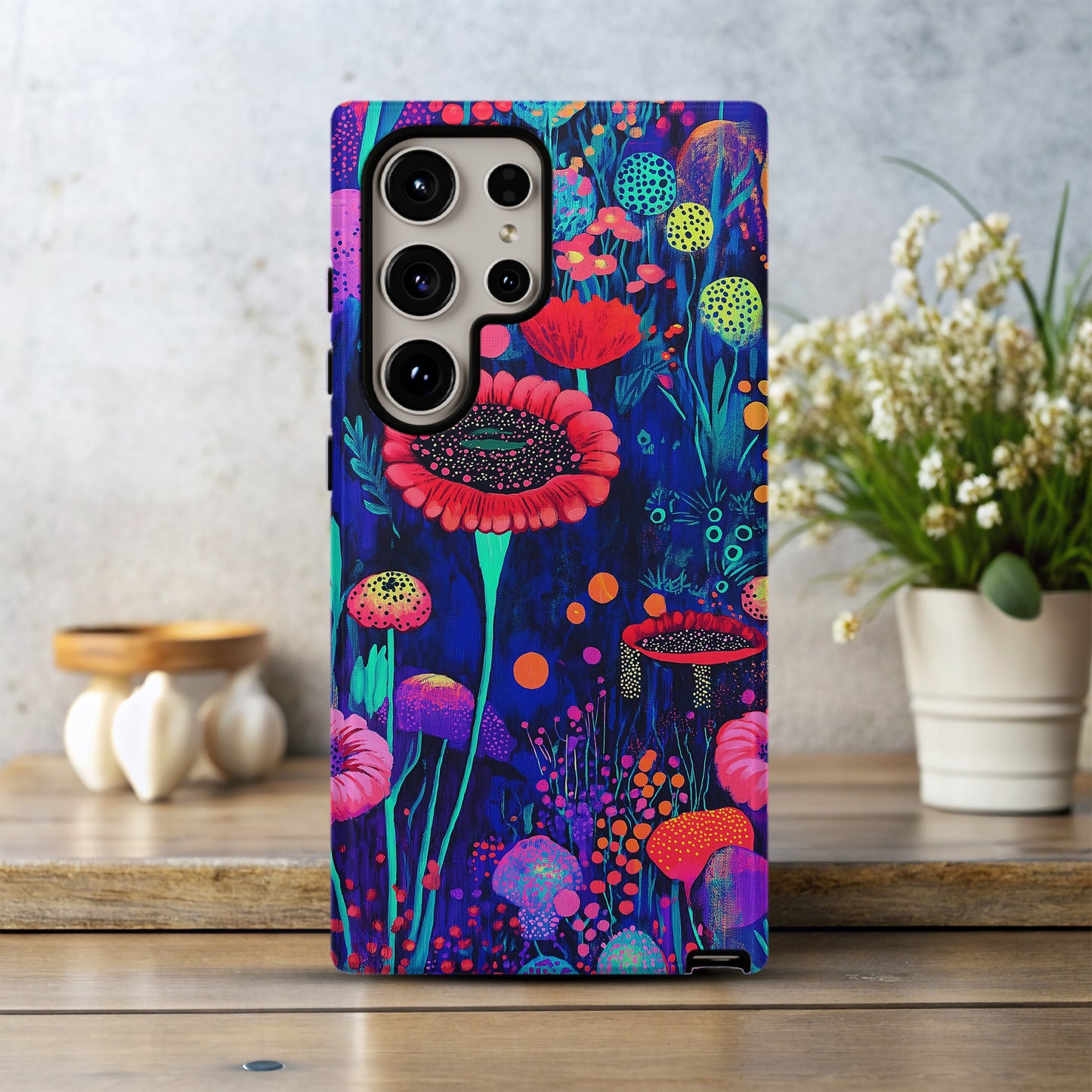 Neon Fungi Garden Phone Case – Electric Botanicals with Everyday Protection