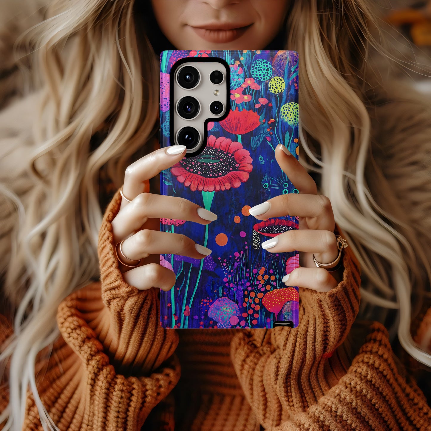 Neon Fungi Garden Phone Case – Electric Botanicals with Everyday Protection