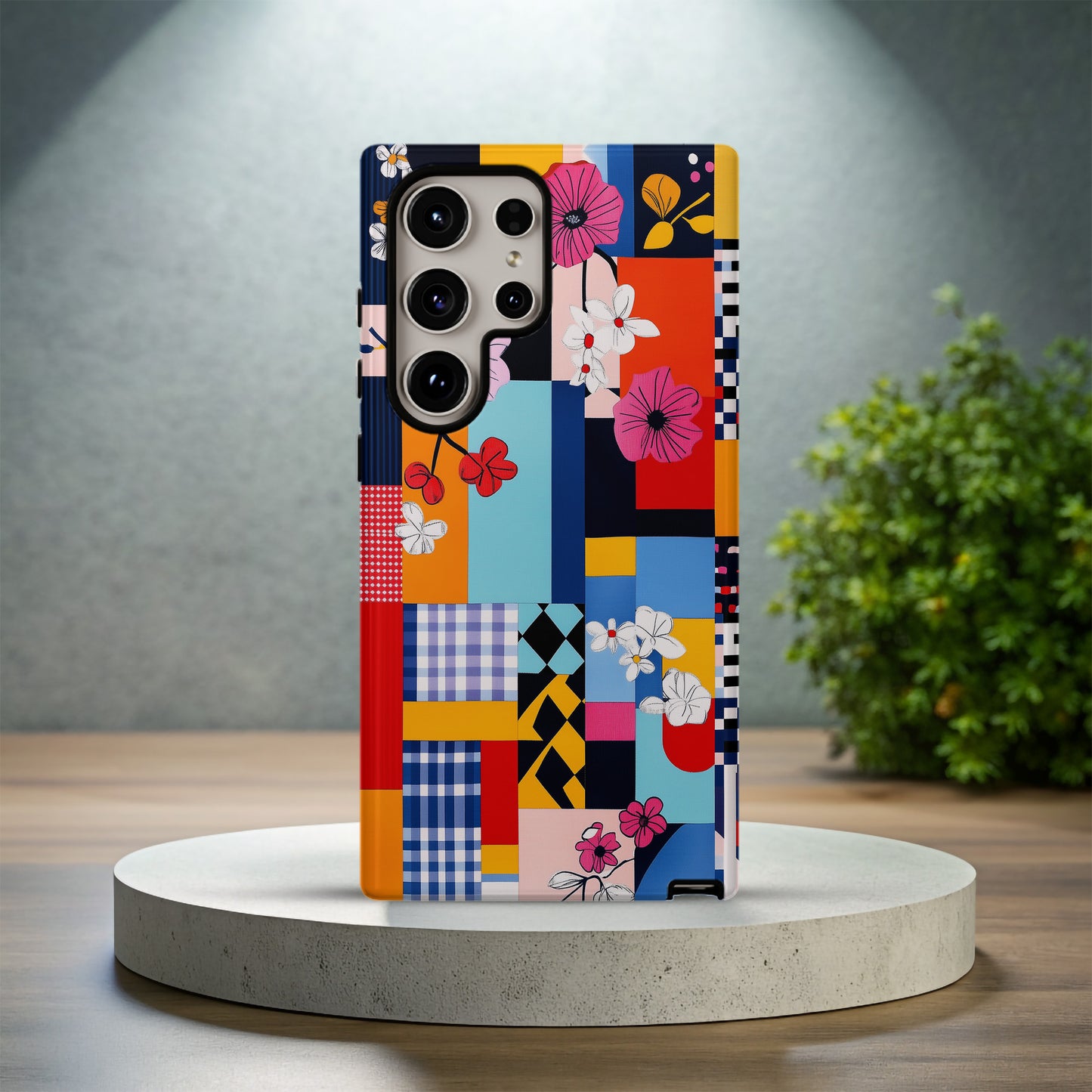 FloraPop Patchwork Phone Case – Bold Geometric Florals with Everyday Protection
