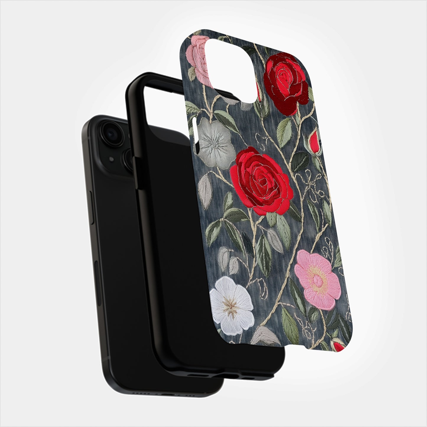 Boho Rose Tangle Phone Case – Hand-Stitched Vintage Elegance Meets Rugged Protection