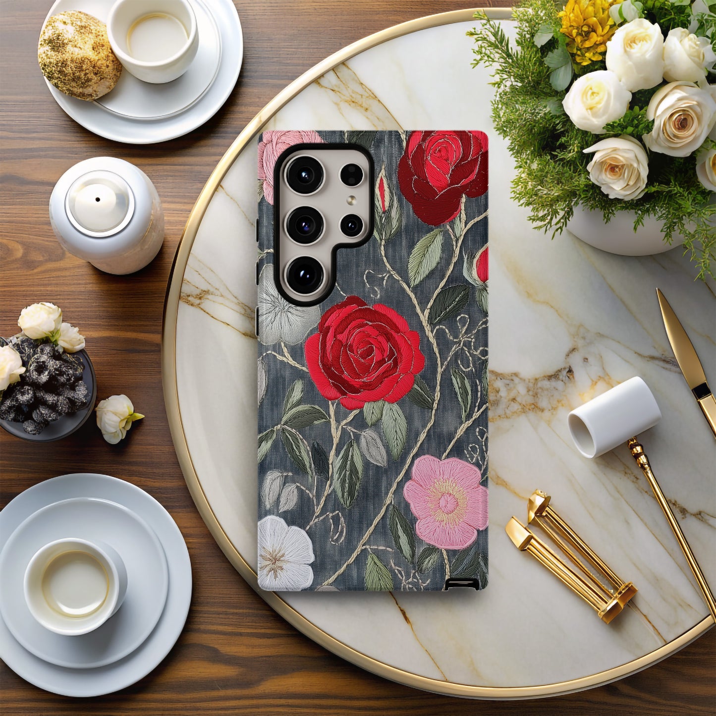 Boho Rose Tangle Phone Case – Hand-Stitched Vintage Elegance Meets Rugged Protection