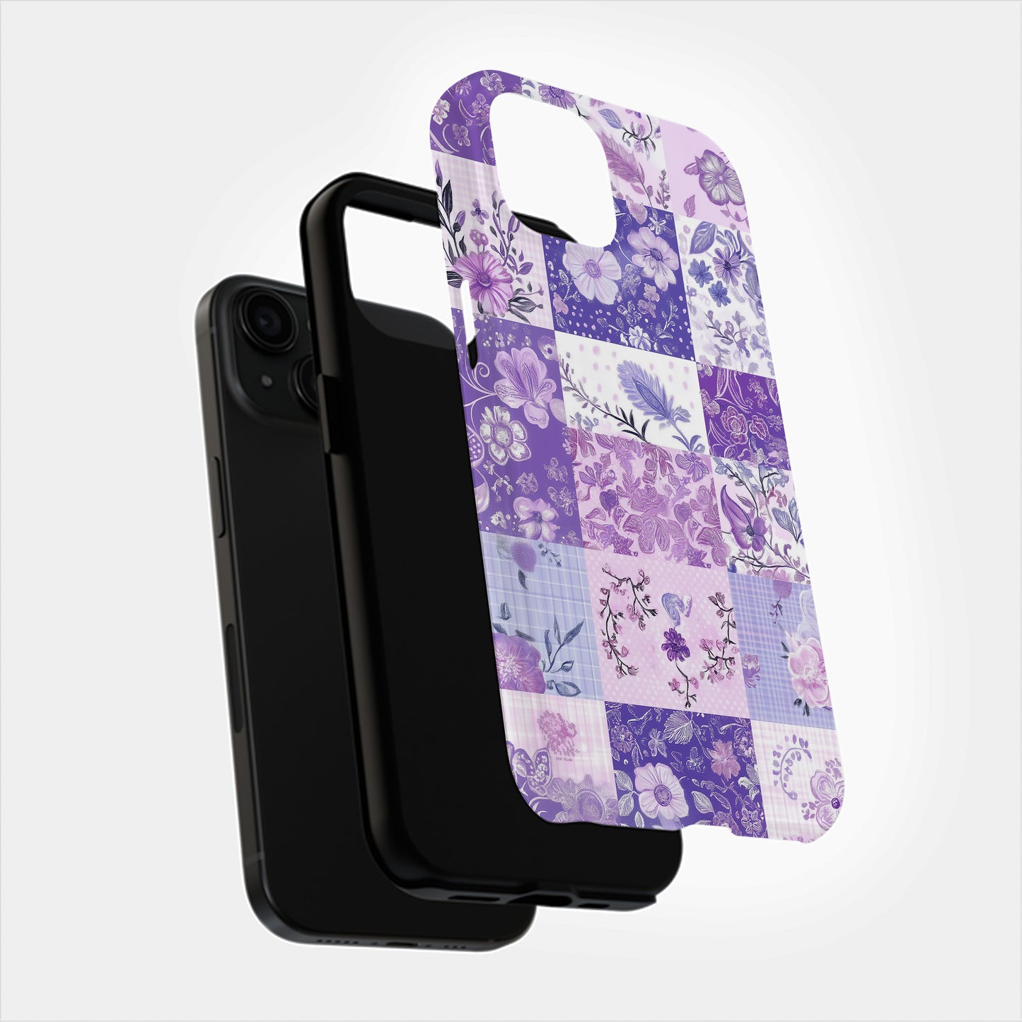 Lavender Calico Patchwork Phone Case – Dreamy Pastel Purple Charm