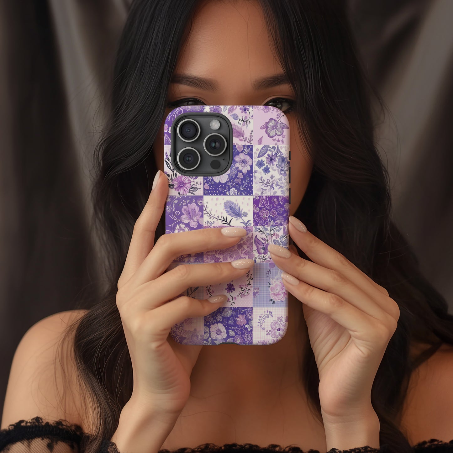 Lavender Calico Patchwork Phone Case – Dreamy Pastel Purple Charm