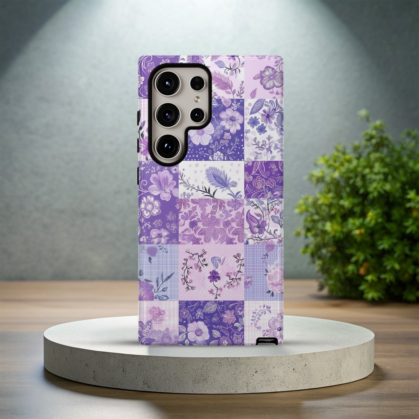 Lavender Calico Patchwork Phone Case – Dreamy Pastel Purple Charm