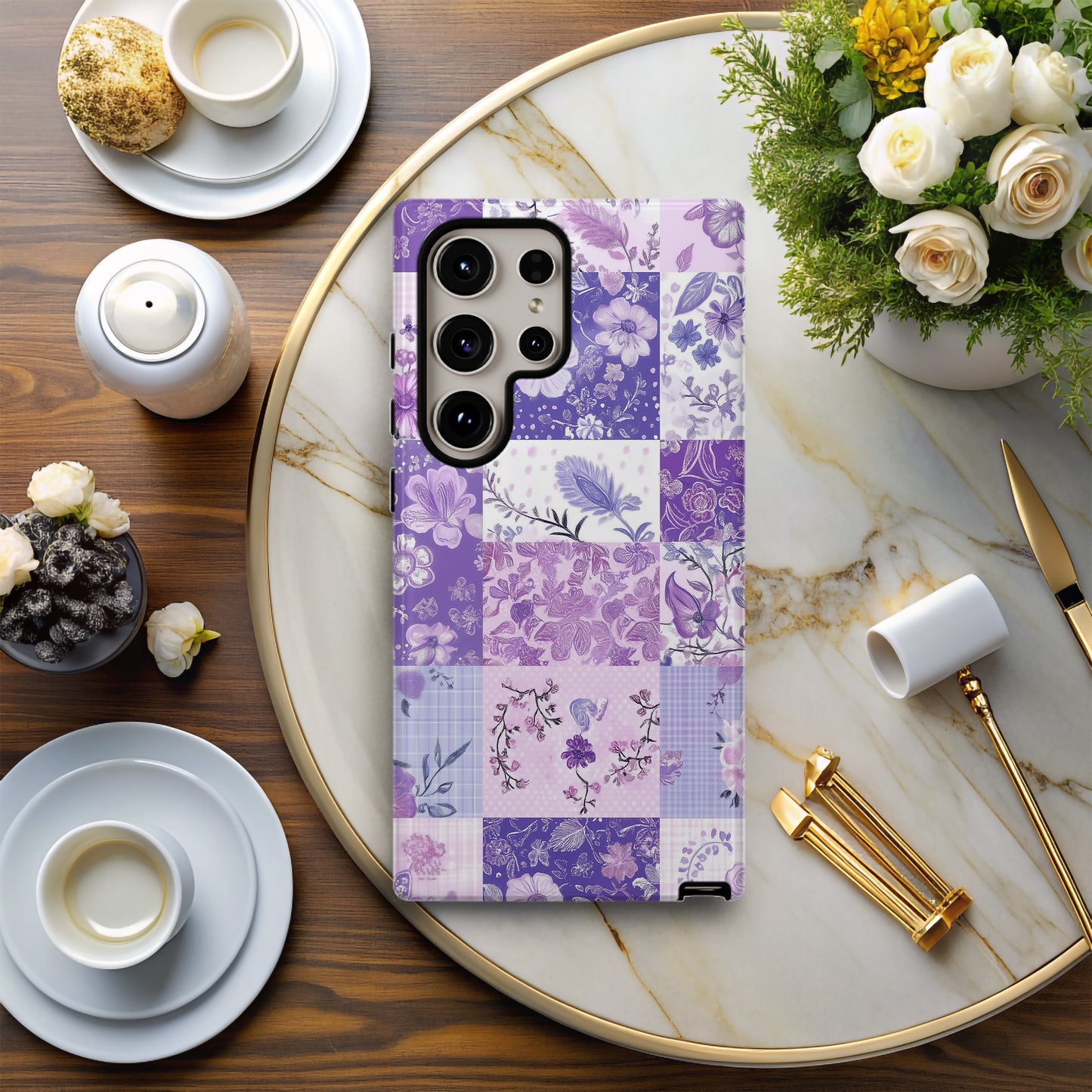 Lavender Calico Patchwork Phone Case – Dreamy Pastel Purple Charm