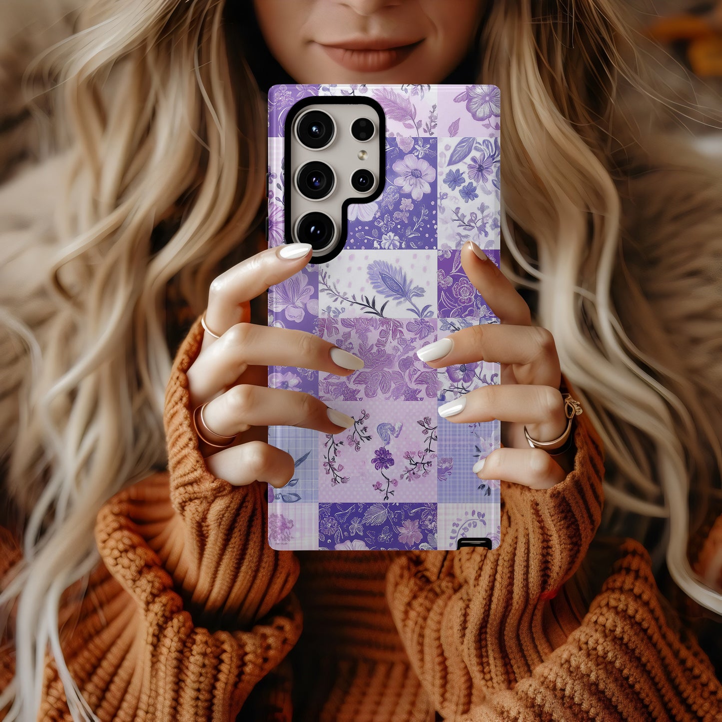 Lavender Calico Patchwork Phone Case – Dreamy Pastel Purple Charm