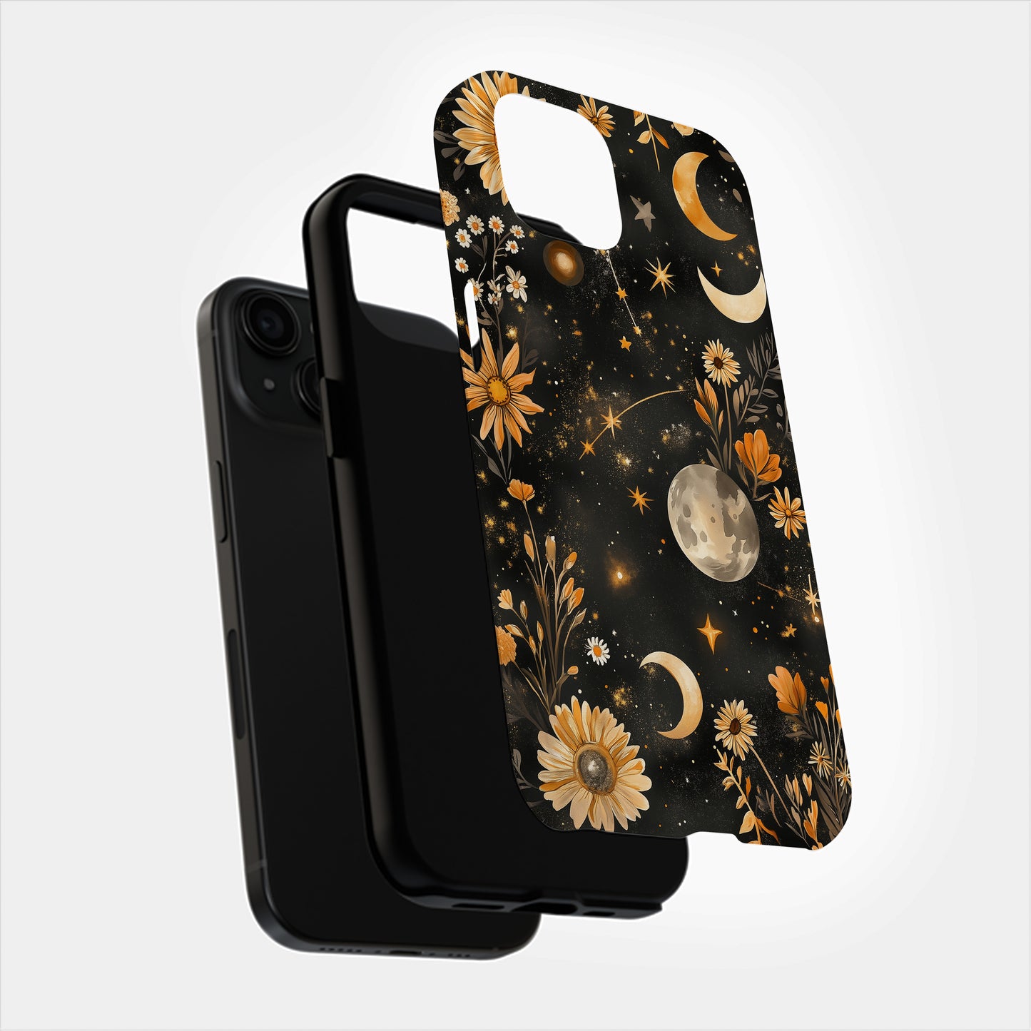 Celestial Wildflower Phone Case – Boho Moon & Stars Floral Design
