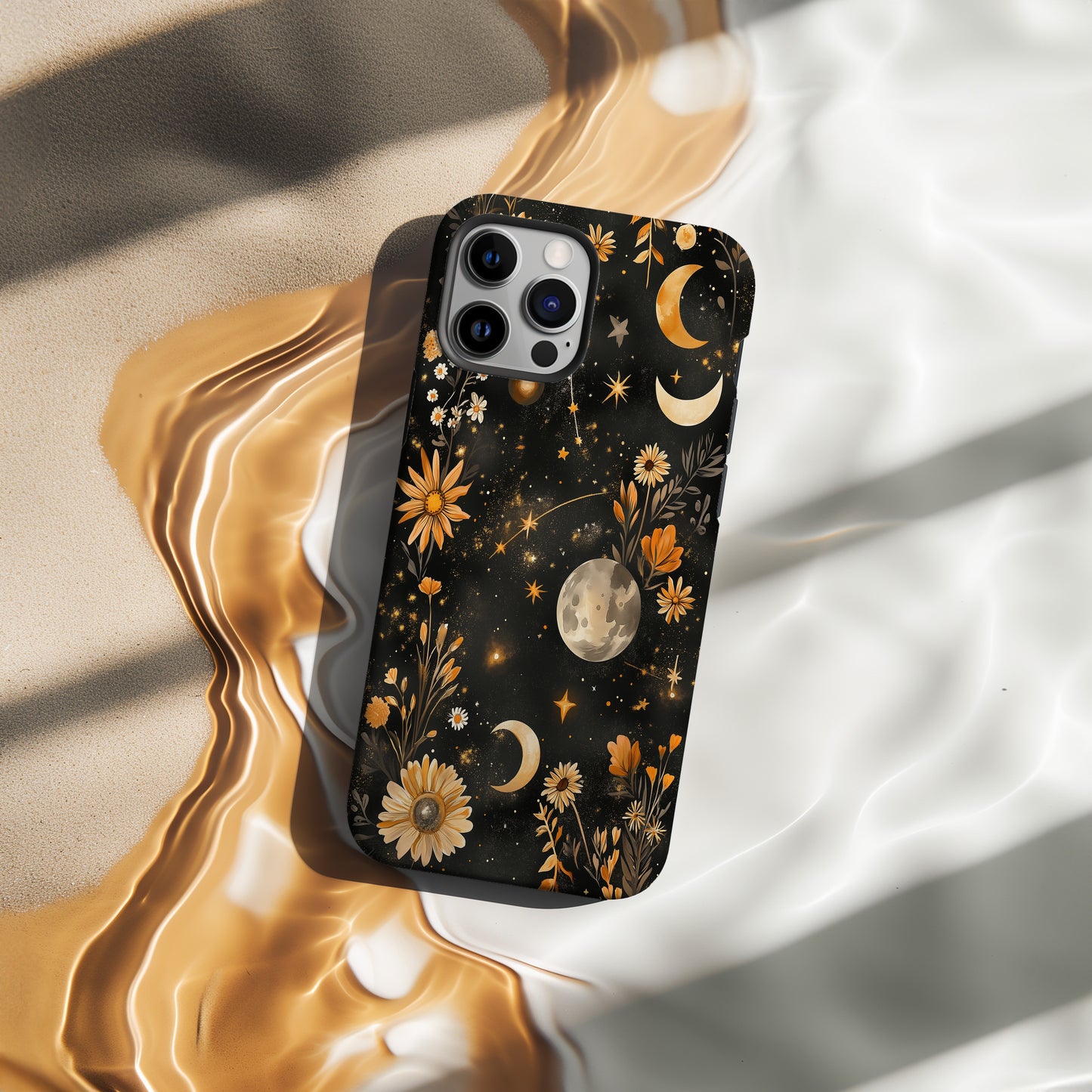 Celestial Wildflower Phone Case – Boho Moon & Stars Floral Design