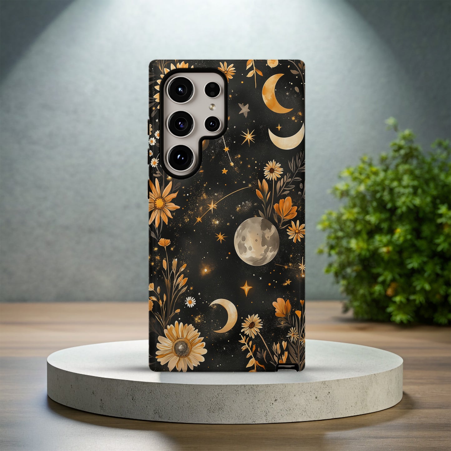 Celestial Wildflower Phone Case – Boho Moon & Stars Floral Design