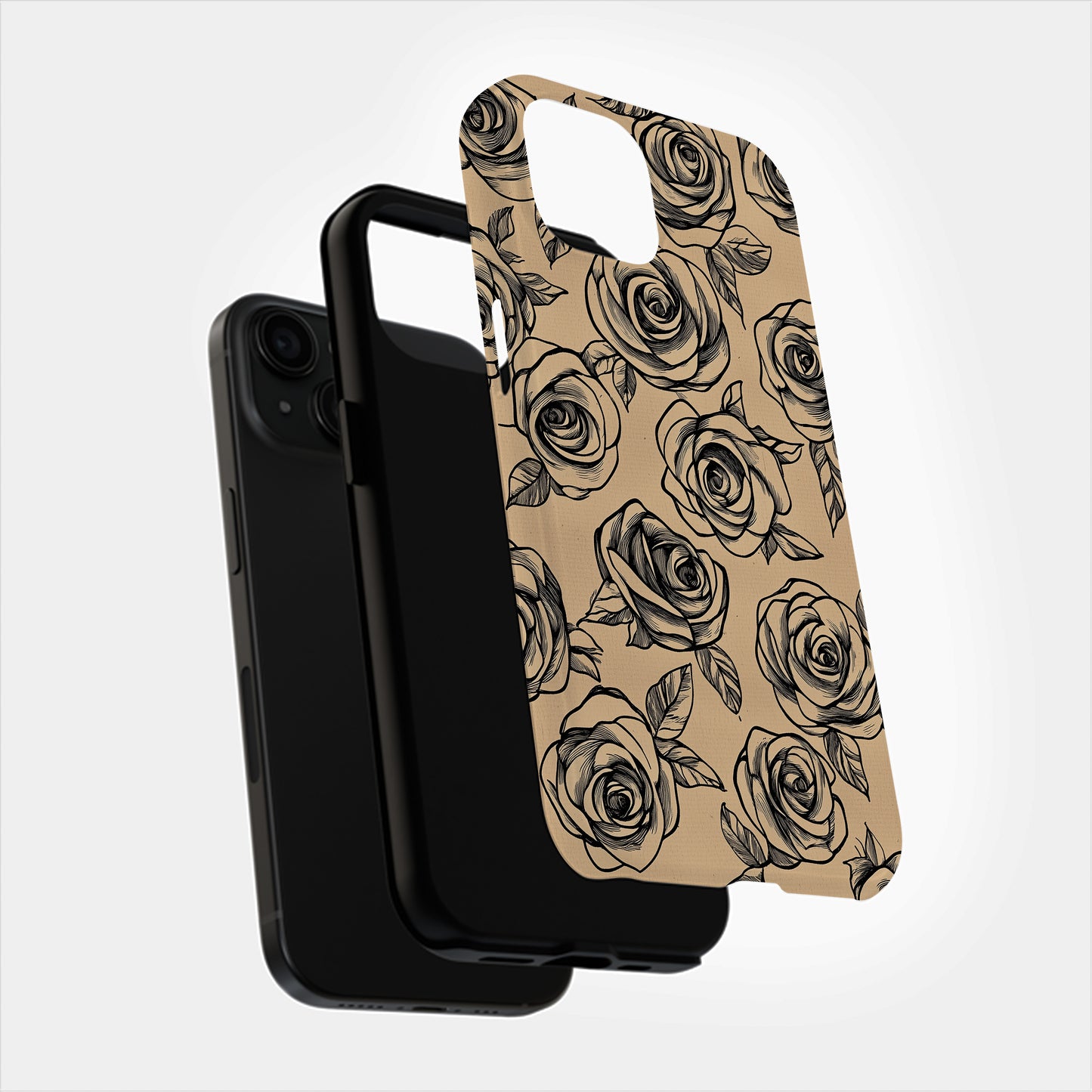 Black Rose Sketch Phone Case – Hand-Drawn Tattoo Floral Design