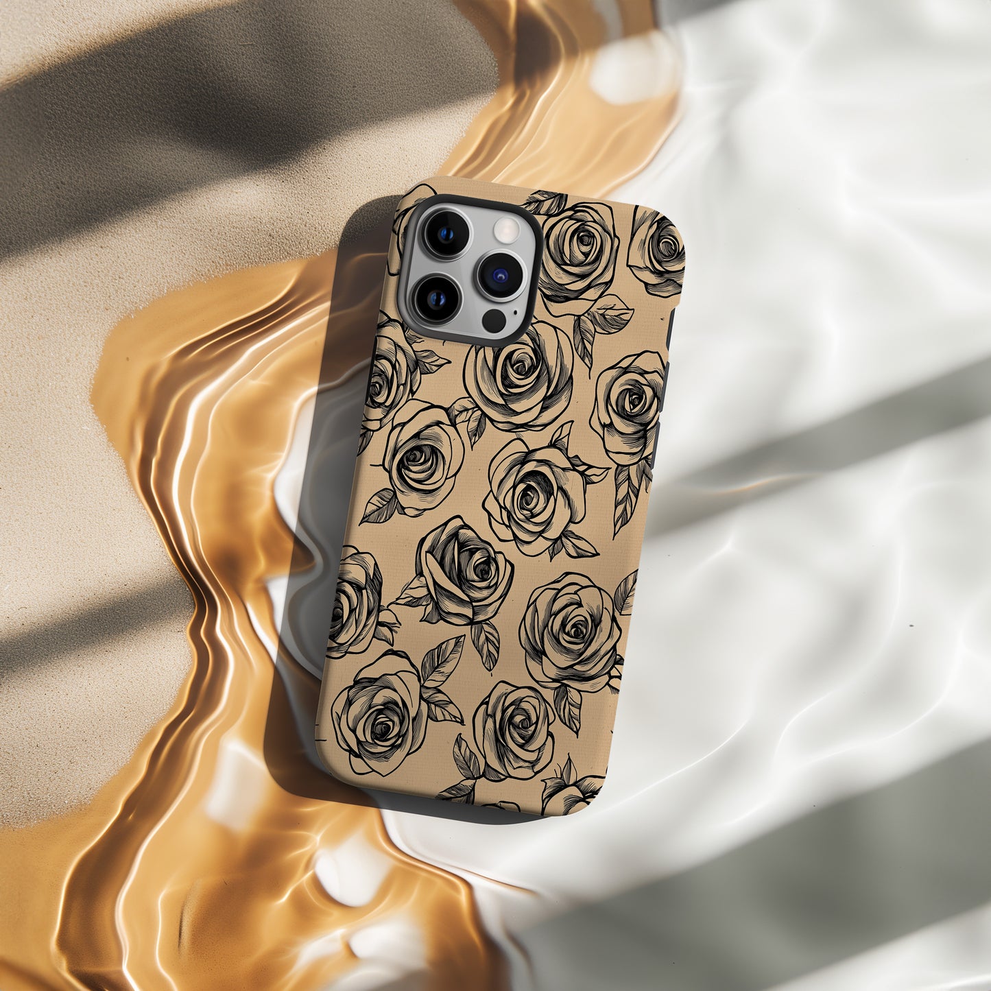 Black Rose Sketch Phone Case – Hand-Drawn Tattoo Floral Design