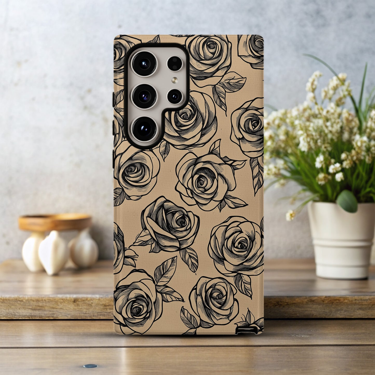 Black Rose Sketch Phone Case – Hand-Drawn Tattoo Floral Design