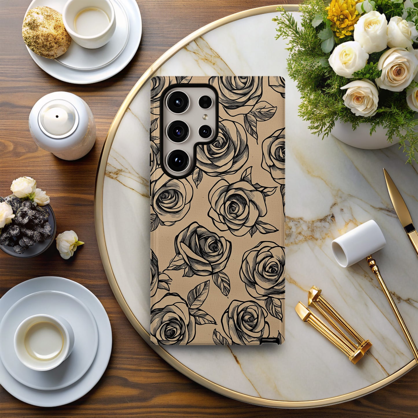 Black Rose Sketch Phone Case – Hand-Drawn Tattoo Floral Design