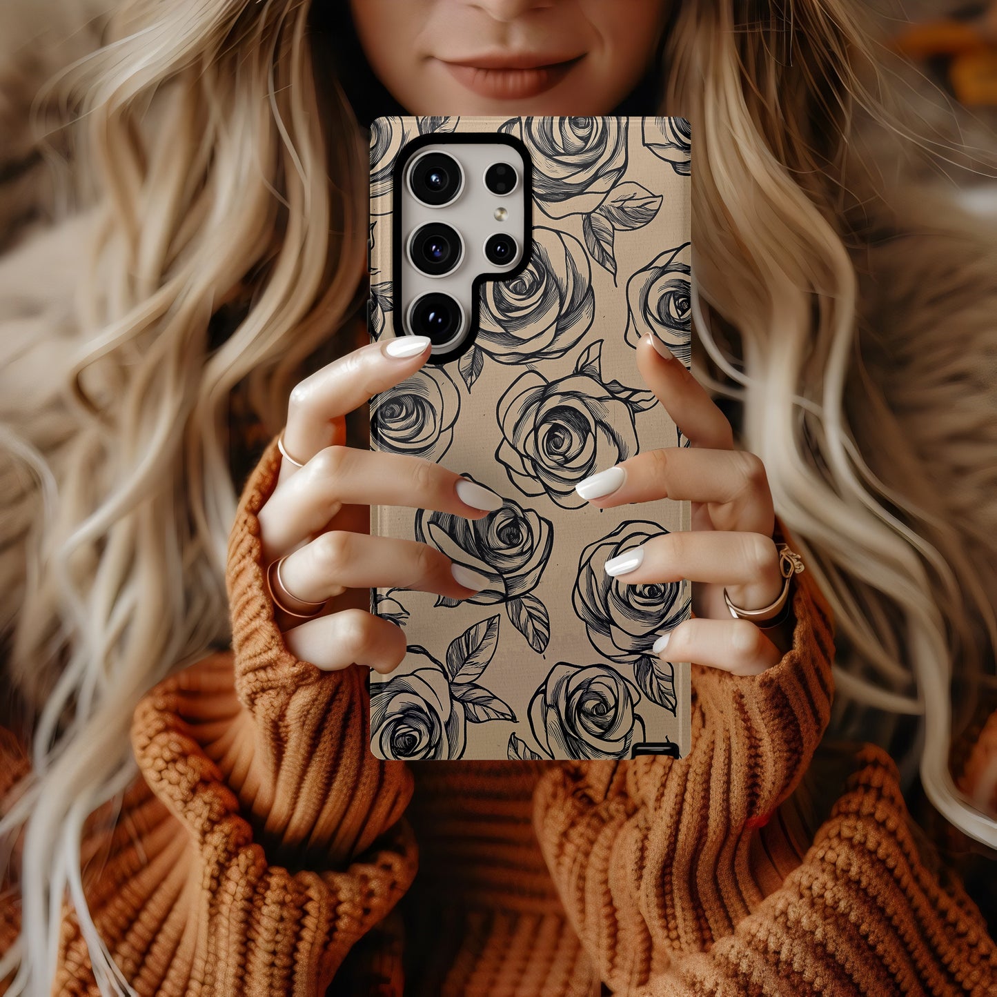 Black Rose Sketch Phone Case – Hand-Drawn Tattoo Floral Design