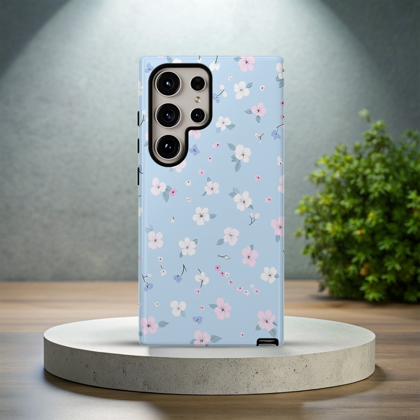 Pastel Floral Sky Phone Case – Soft Blue Background with Tiny Flowers