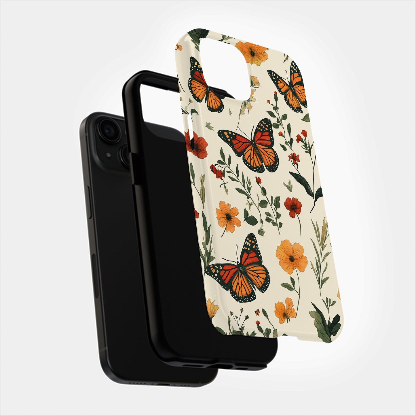 Monarch Butterfly & Wildflower Phone Case – Vintage Botanical Design