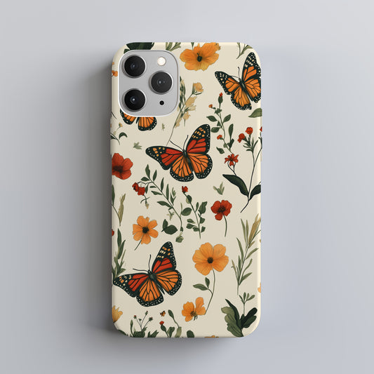 Monarch Butterfly & Wildflower Phone Case – Vintage Botanical Design