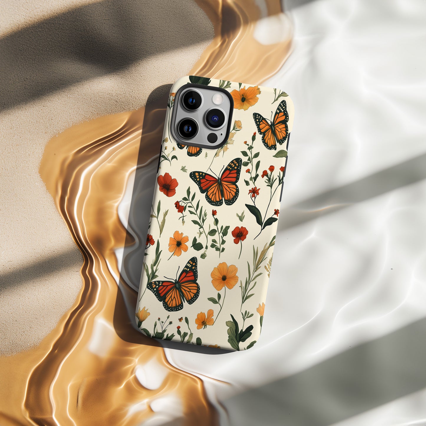 Monarch Butterfly & Wildflower Phone Case – Vintage Botanical Design