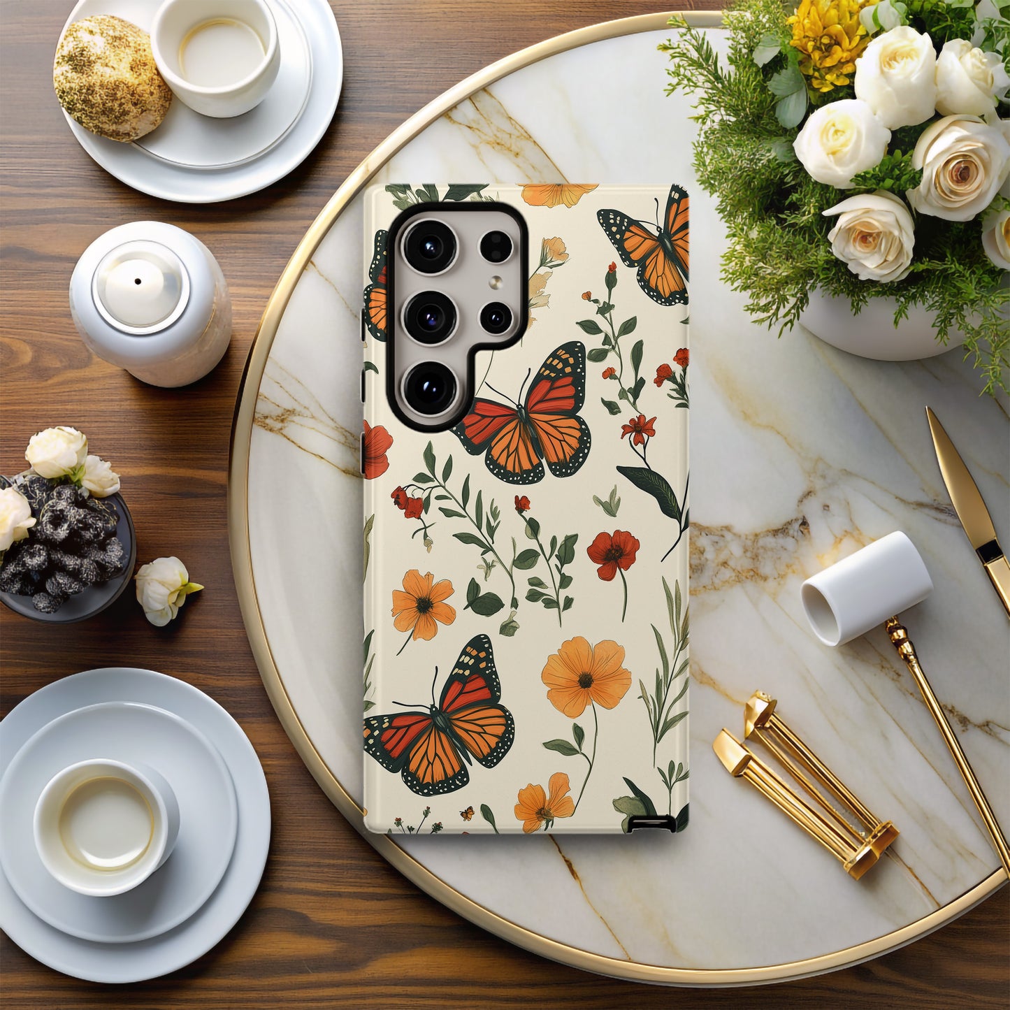 Monarch Butterfly & Wildflower Phone Case – Vintage Botanical Design