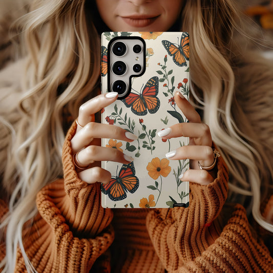 Monarch Butterfly & Wildflower Phone Case – Vintage Botanical Design