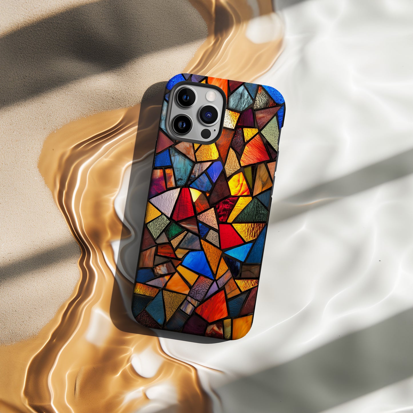 Stained Glass Mosaic Phone Case – Abstract Geometric Art in Bold Jewel Tones