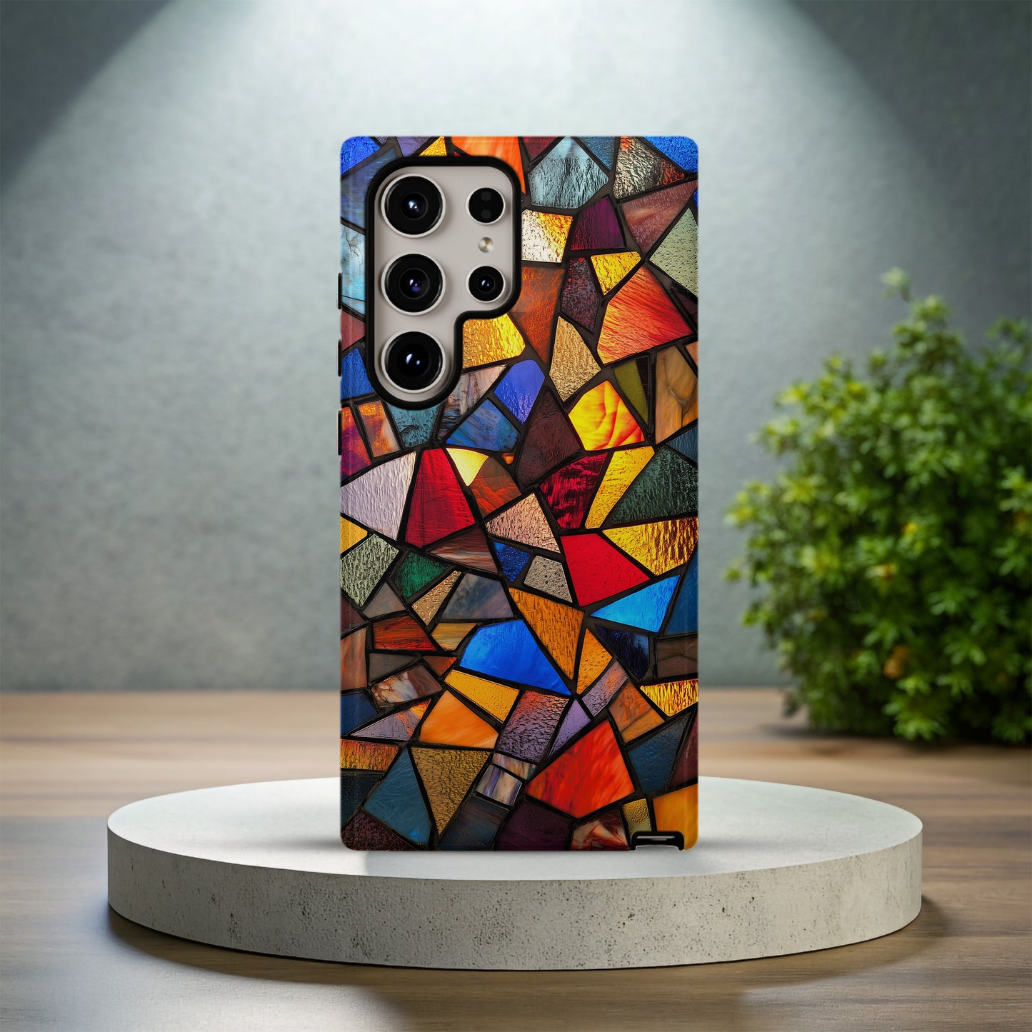 Stained Glass Mosaic Phone Case – Abstract Geometric Art in Bold Jewel Tones