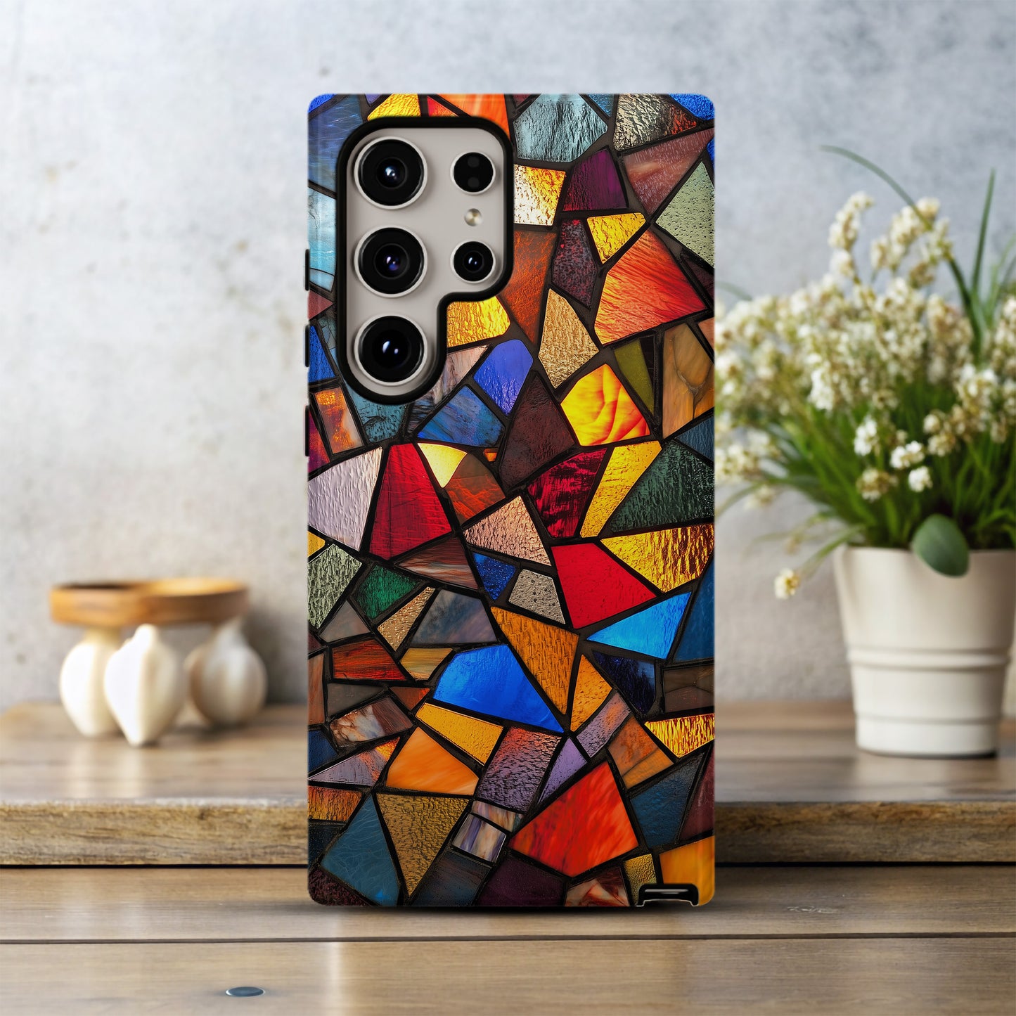 Stained Glass Mosaic Phone Case – Abstract Geometric Art in Bold Jewel Tones