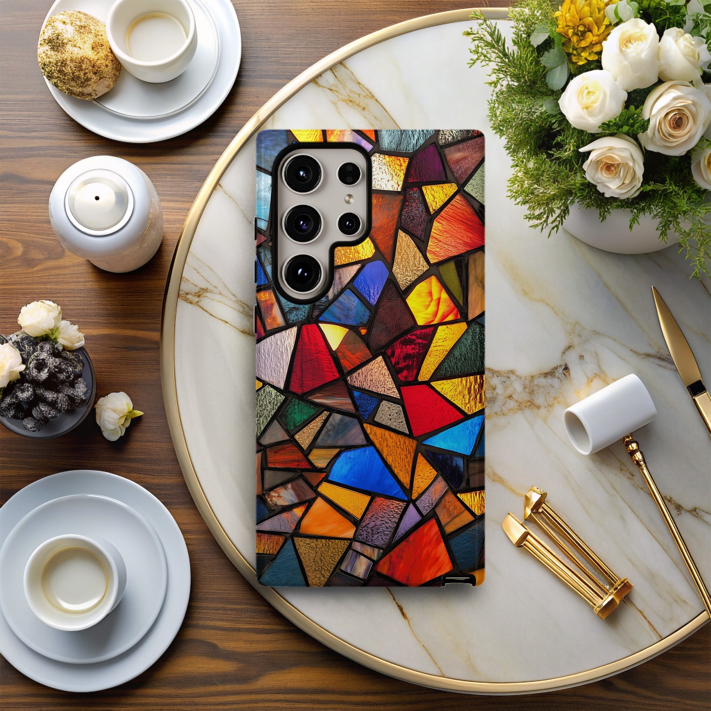 Stained Glass Mosaic Phone Case – Abstract Geometric Art in Bold Jewel Tones