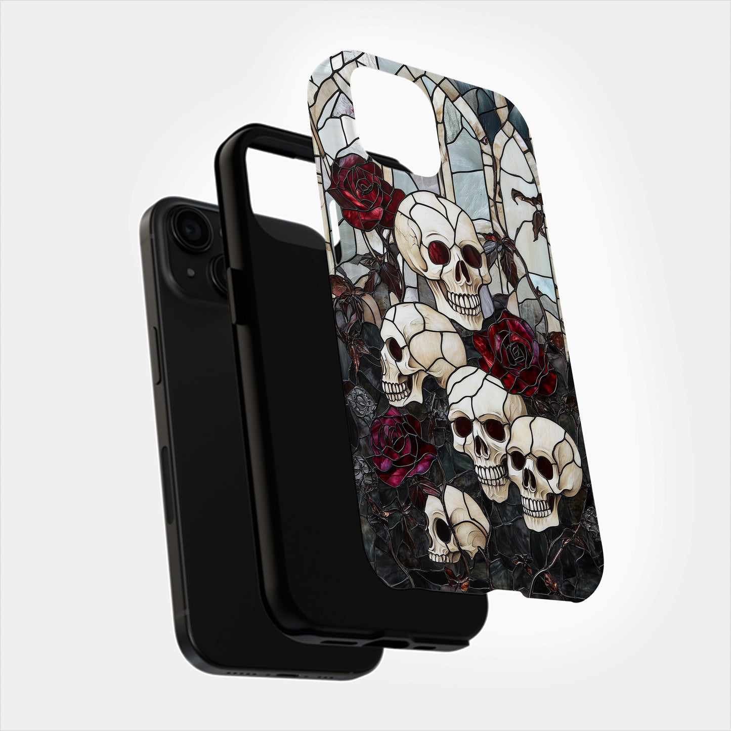 Gothic Skulls & Roses Stained Glass Phone Case – Dark Cathedral Aesthetic