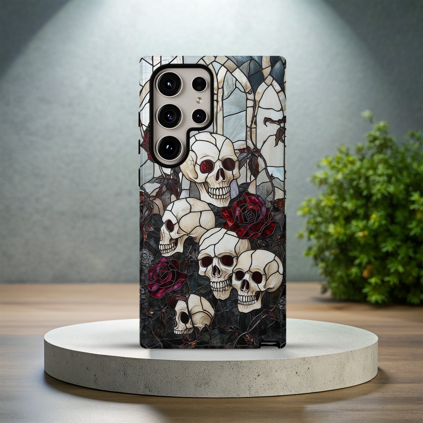 Gothic Skulls & Roses Stained Glass Phone Case – Dark Cathedral Aesthetic
