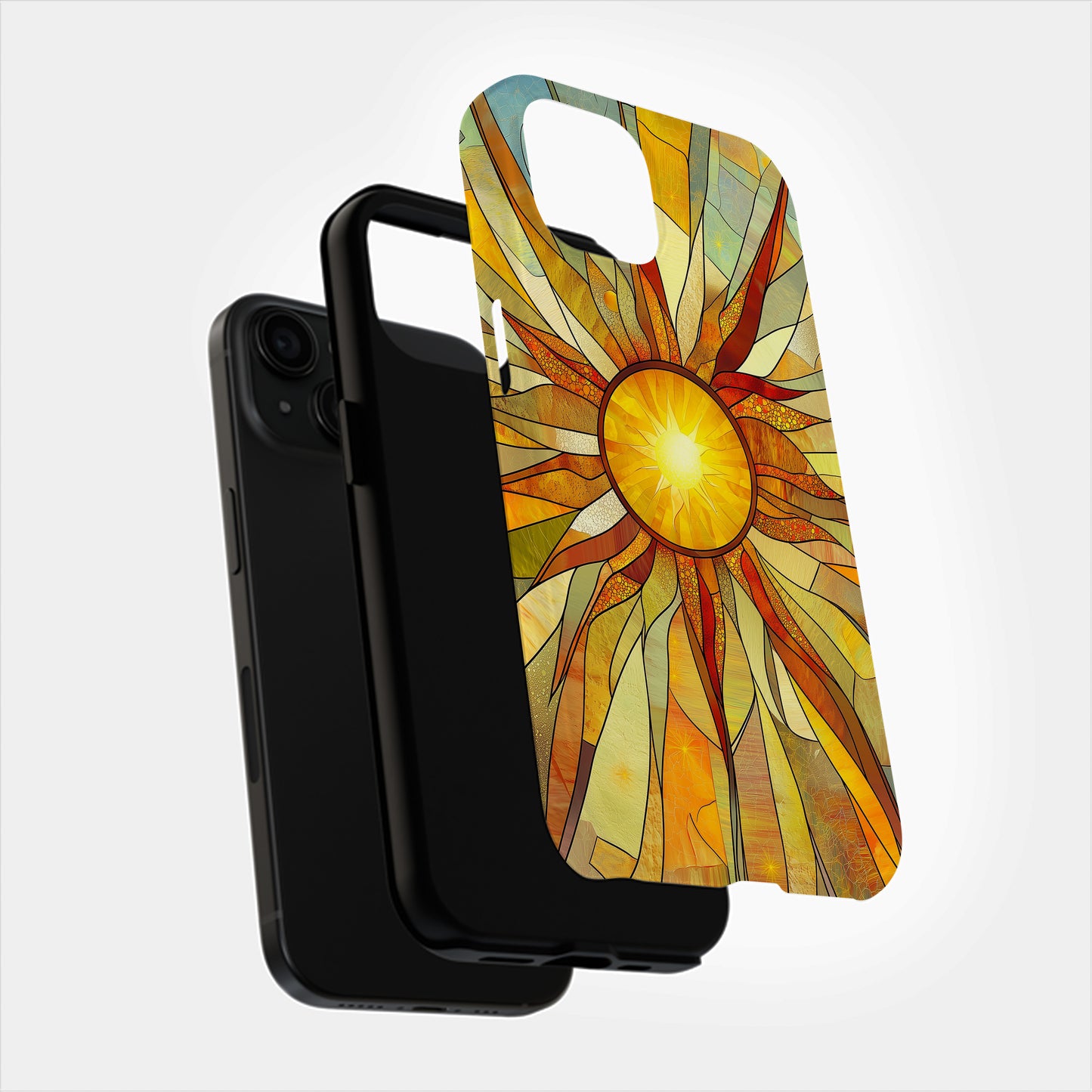 Stained Glass Sunburst Phone Case – Radiant Solar Flare Design