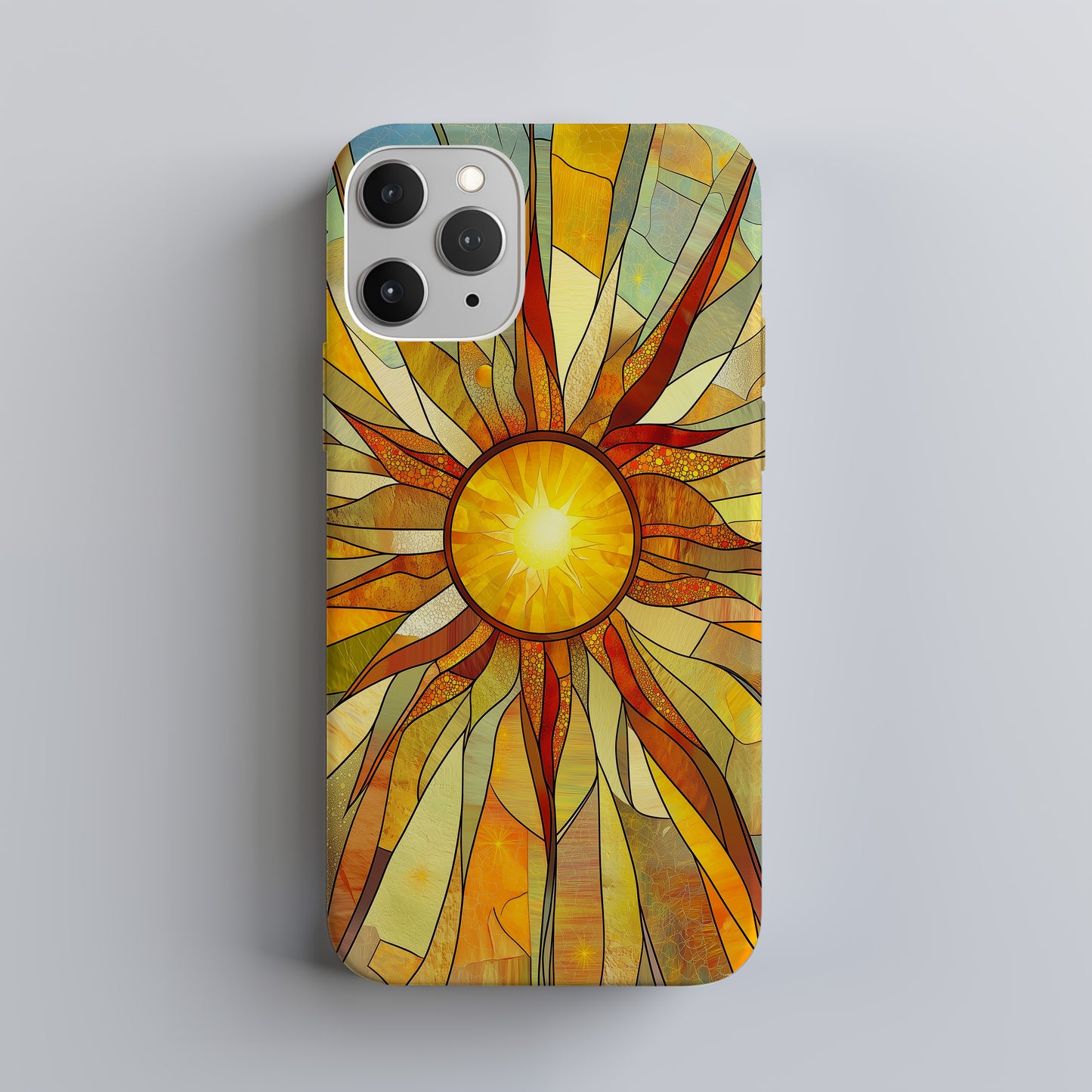 Stained Glass Sunburst Phone Case – Radiant Solar Flare Design