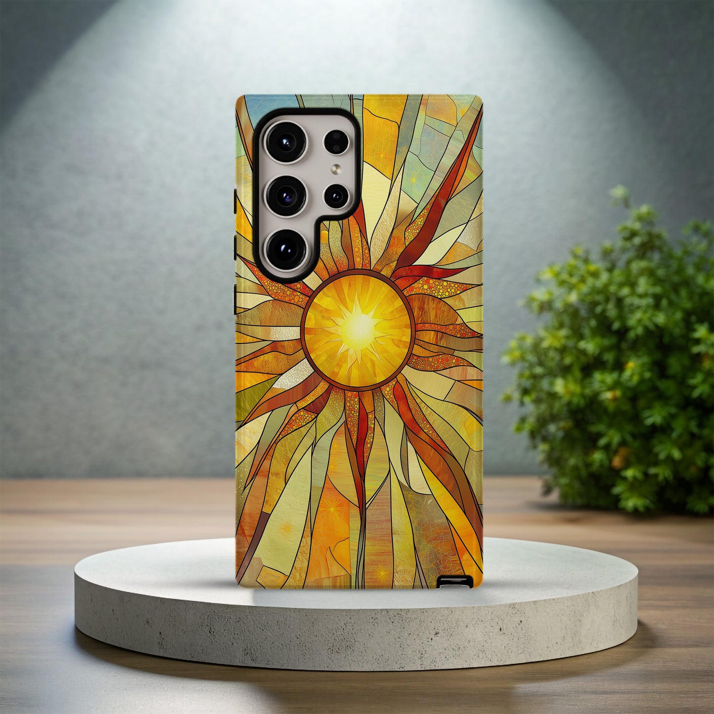 Stained Glass Sunburst Phone Case – Radiant Solar Flare Design