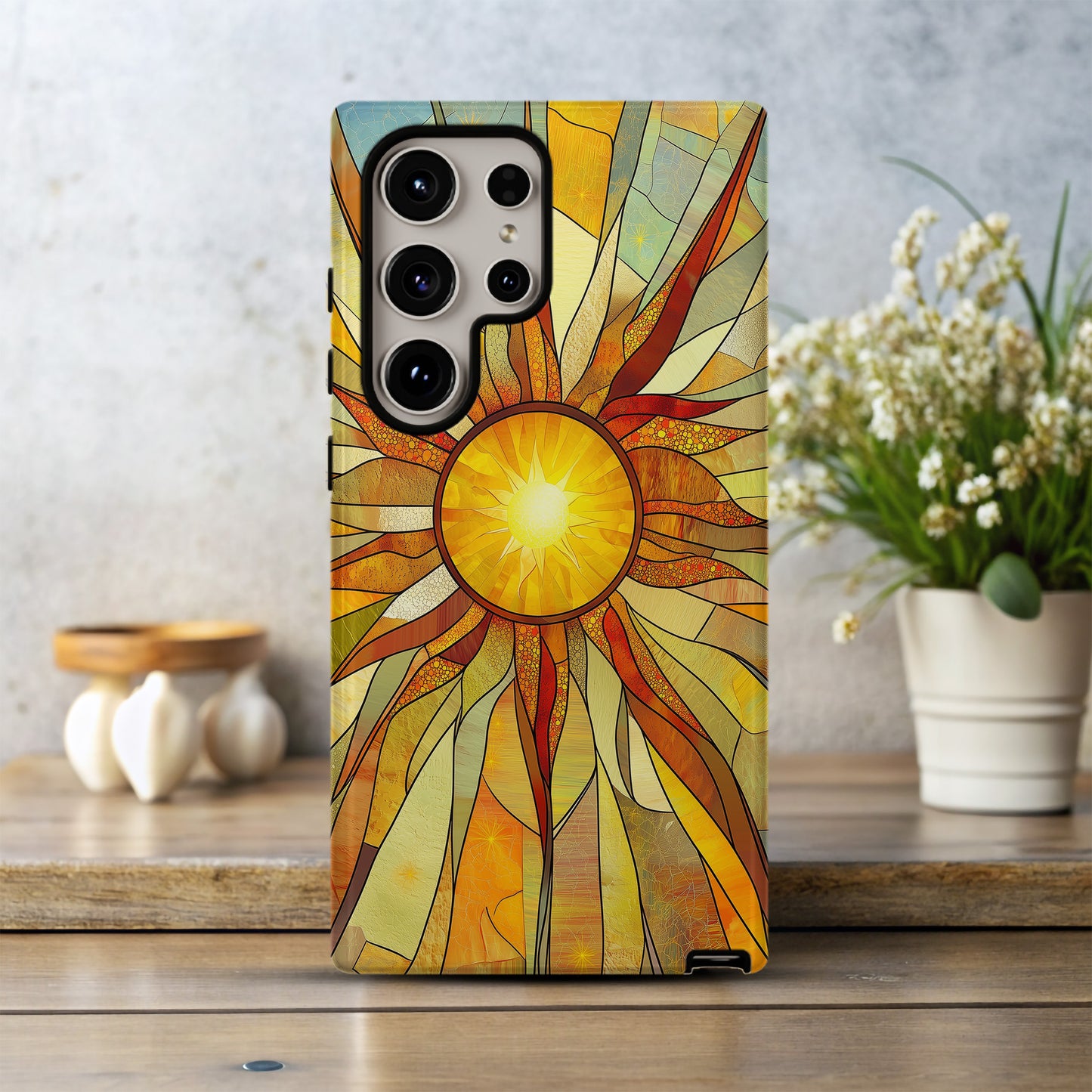 Stained Glass Sunburst Phone Case – Radiant Solar Flare Design