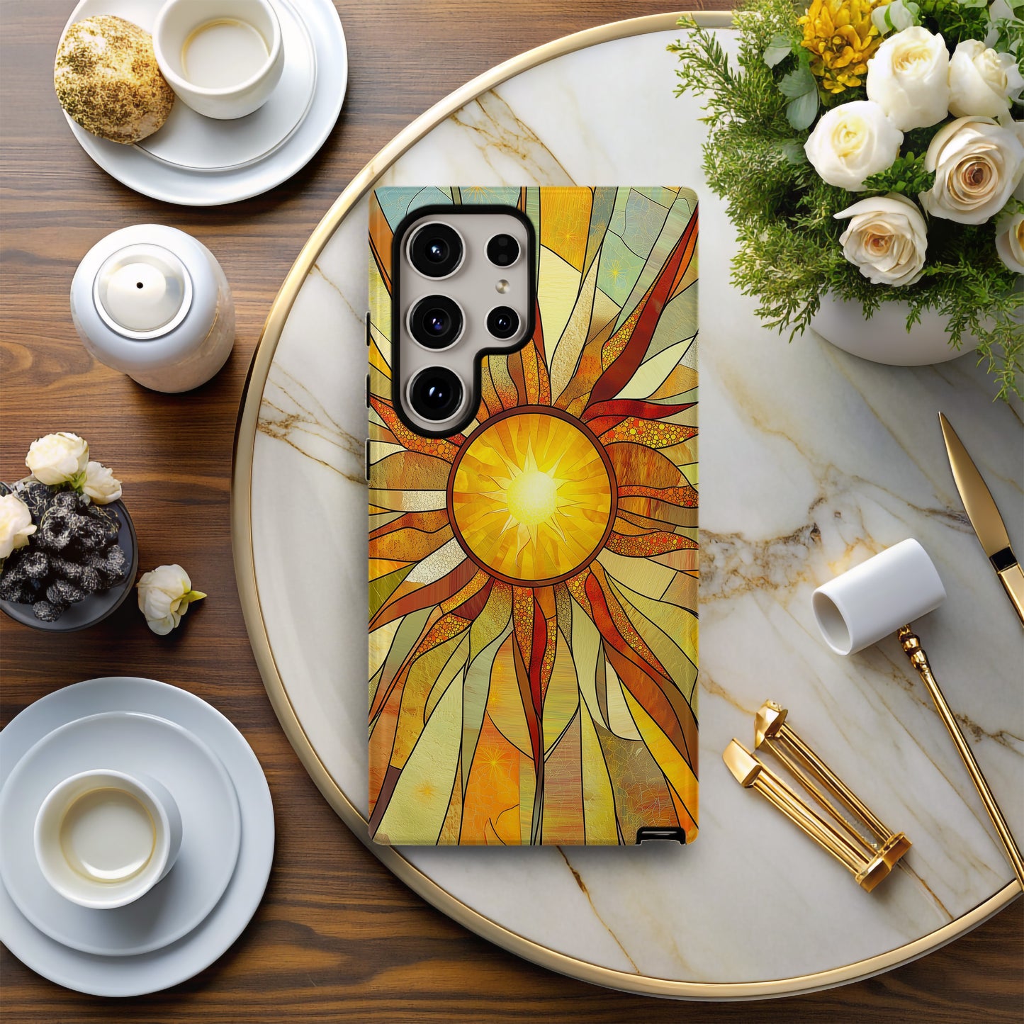 Stained Glass Sunburst Phone Case – Radiant Solar Flare Design