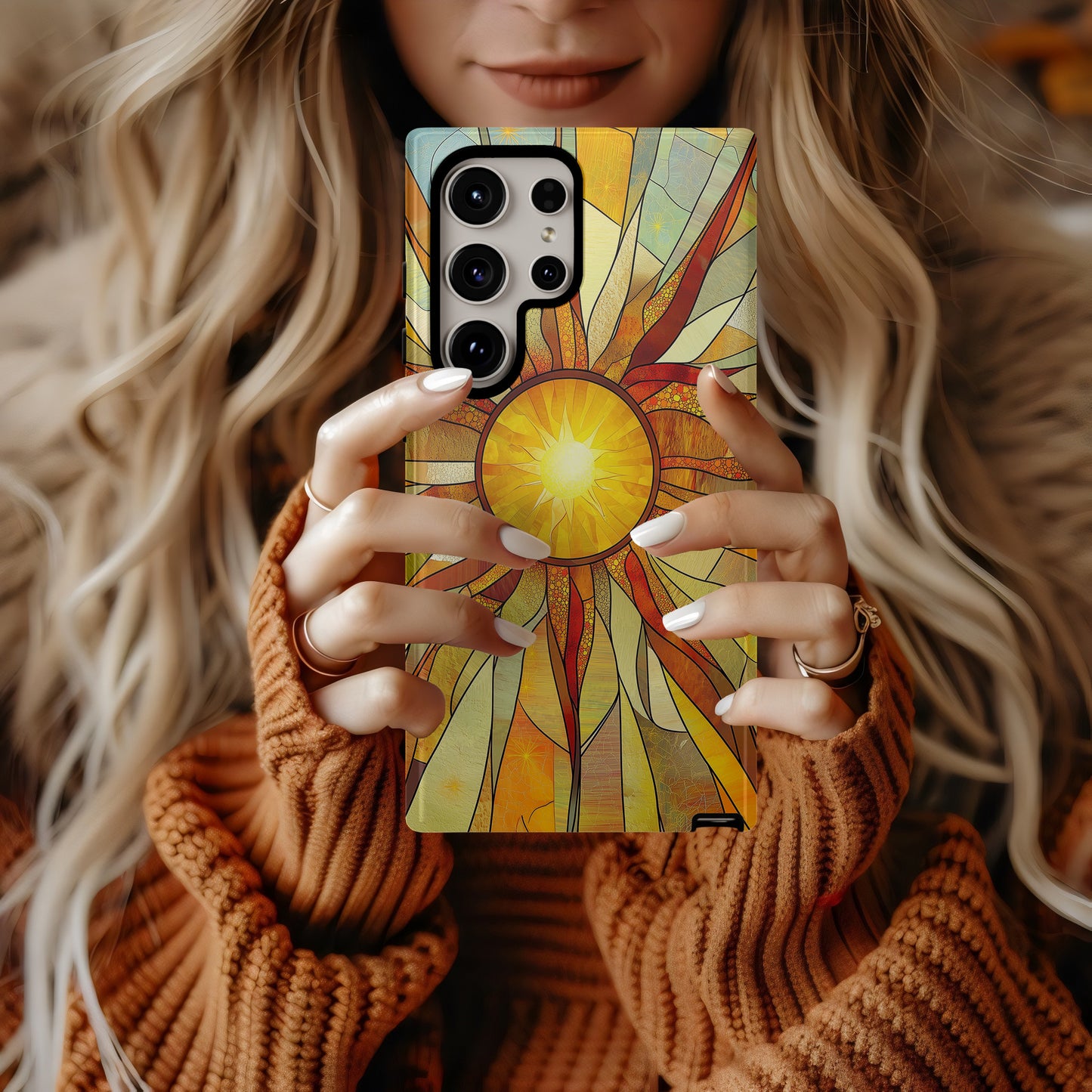 Stained Glass Sunburst Phone Case – Radiant Solar Flare Design
