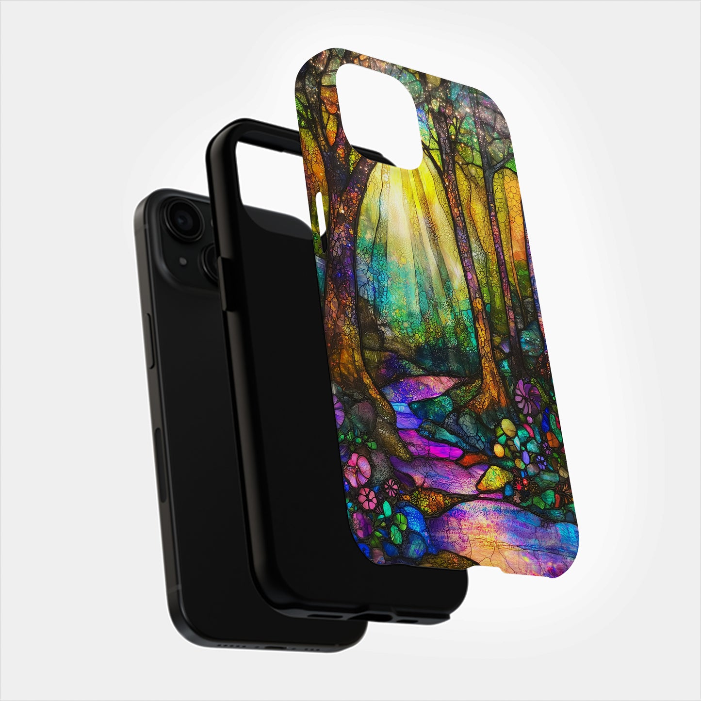 Twilight Enchanted Forest Phone Case – Whimsical Stained Glass Woodland Glow