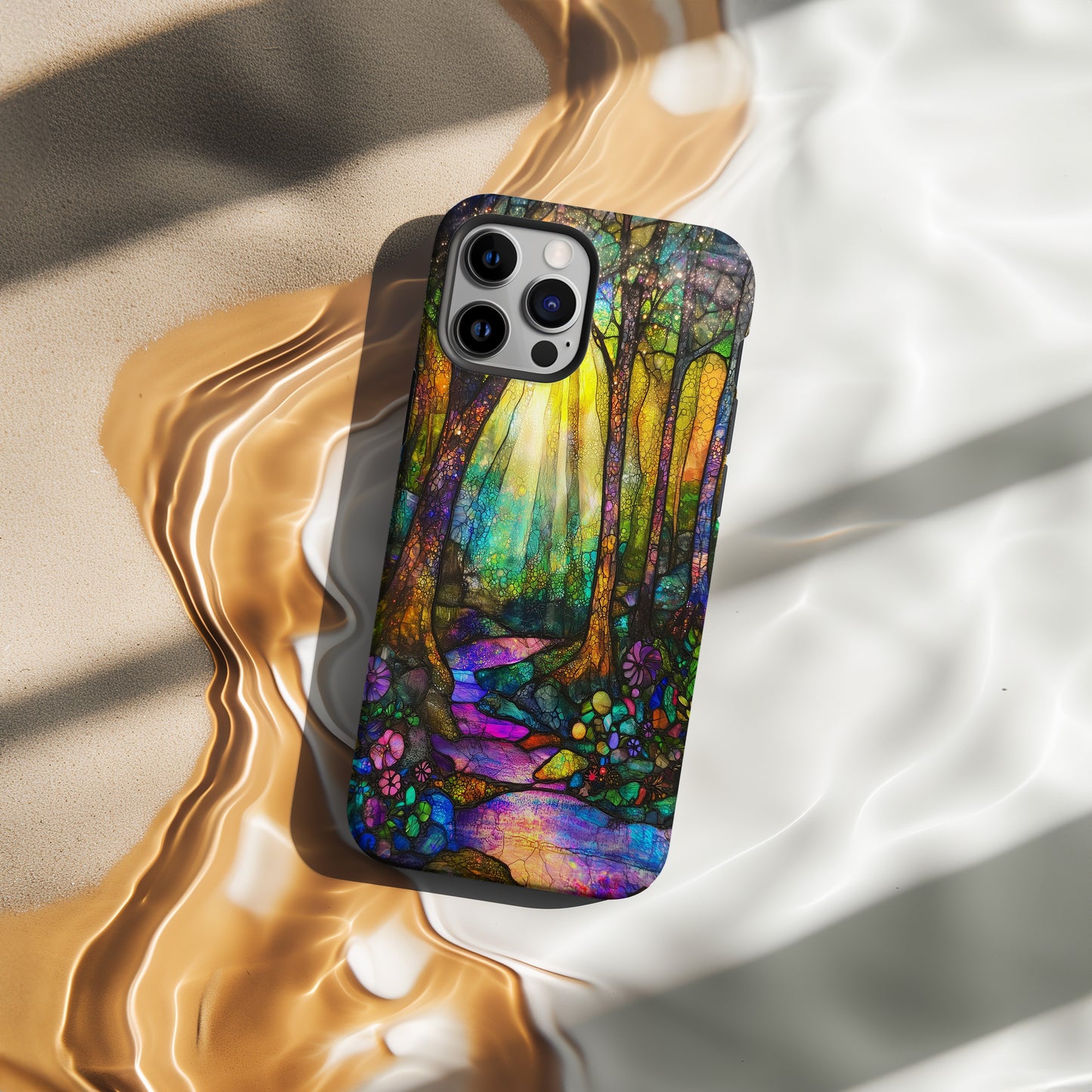 Twilight Enchanted Forest Phone Case – Whimsical Stained Glass Woodland Glow