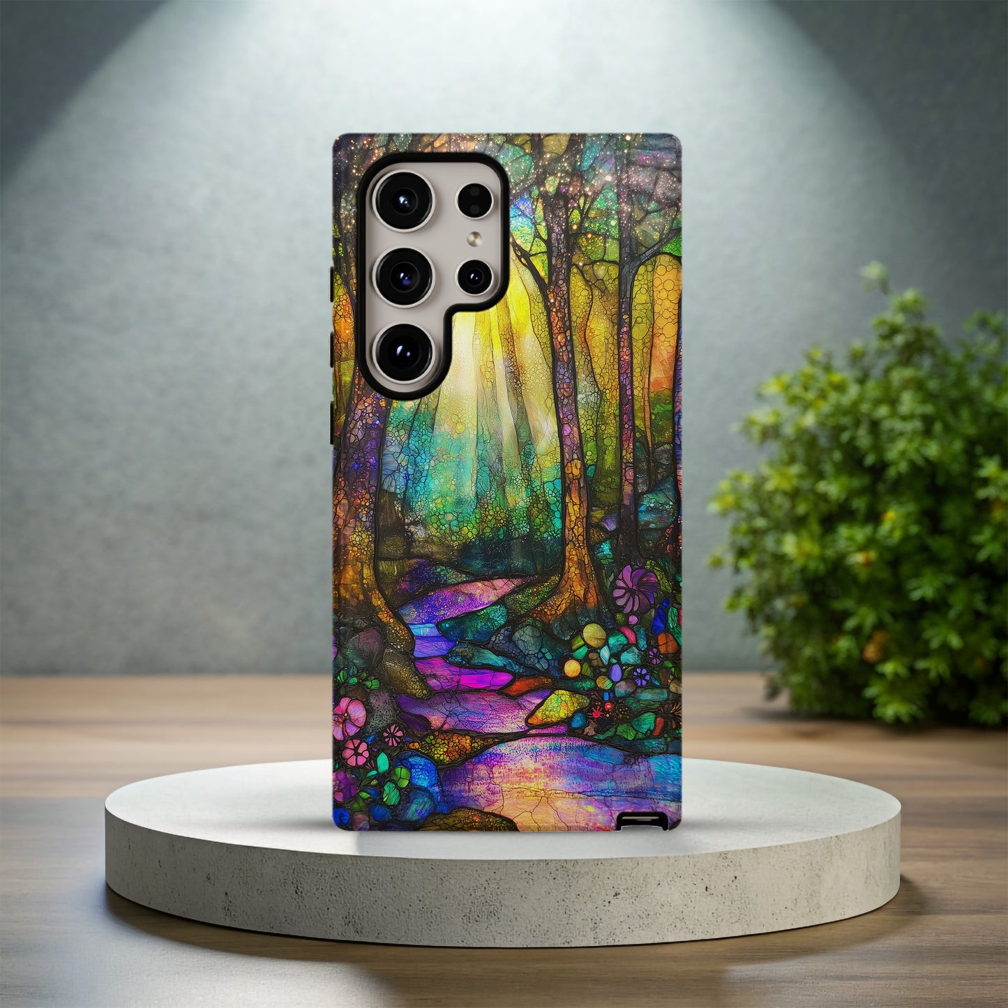 Twilight Enchanted Forest Phone Case – Whimsical Stained Glass Woodland Glow